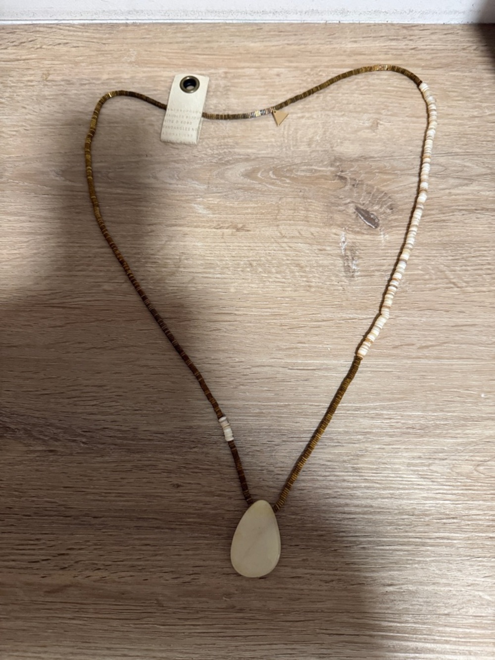 Anthropologie Cream Teardrop Pendant Beaded Necklace